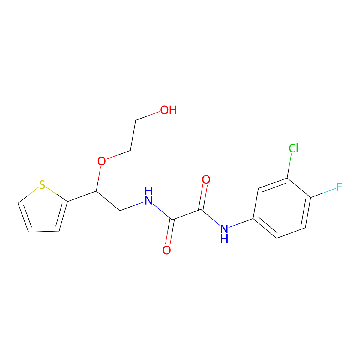 N1-(3-chloro-4-fluorophenyl)-N2-(2-(2-hydroxyethoxy)-2-(thiophen-2-yl)ethyl)oxalamide molecular structure, CAS 2034303-90-5