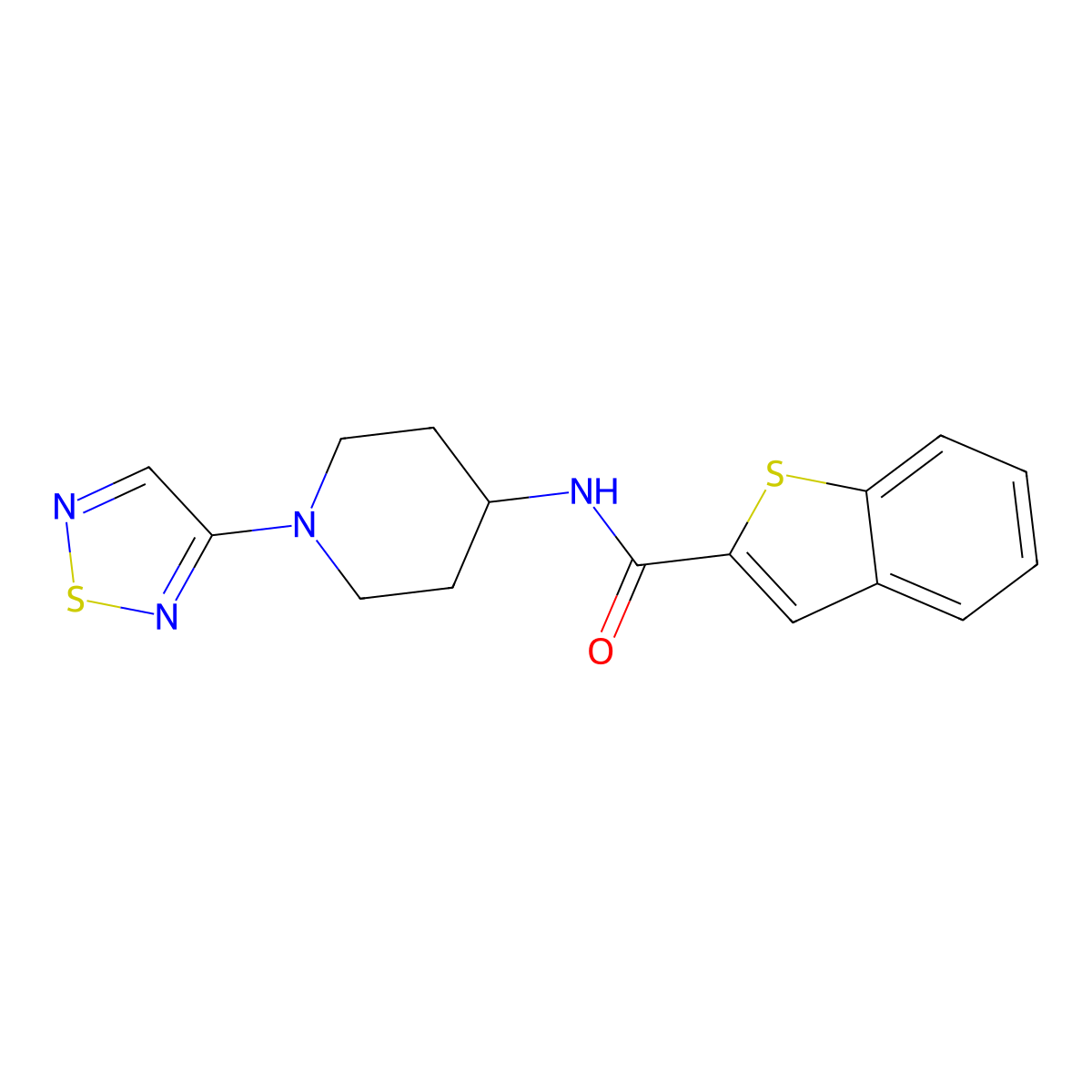 N-(1-(1,2,5-thiadiazol-3-yl)piperidin-4-yl)benzo[b]thiophene-2-carboxamide molecular structure, CAS 2034304-01-1