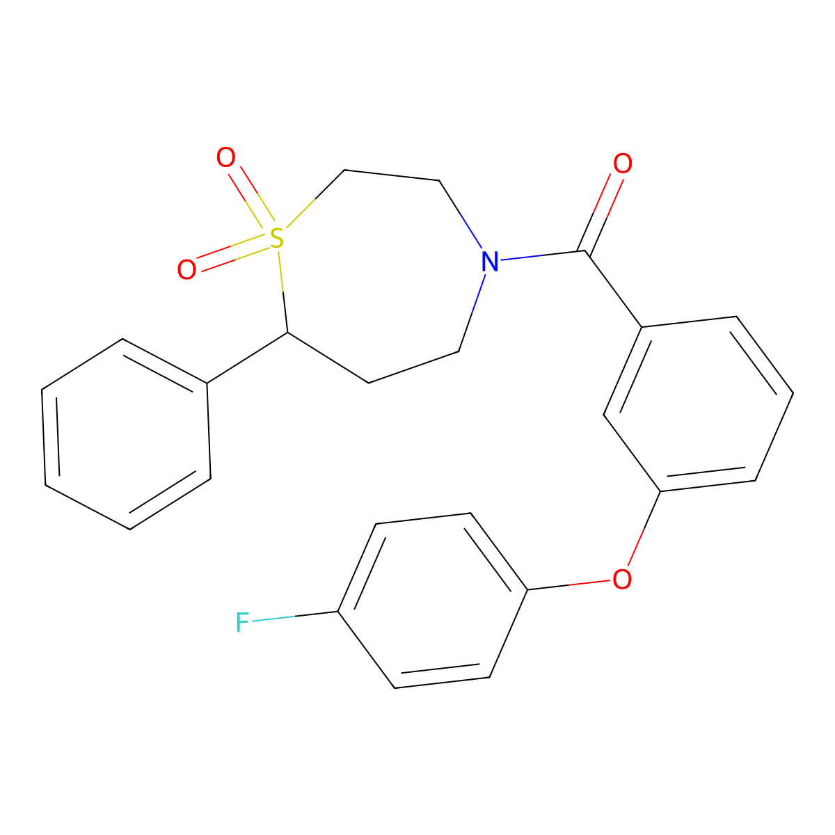 (1,1-Dioxido-7-phenyl-1,4-thiazepan-4-yl)(3-(4-fluorophenoxy)phenyl)methanone molecular structure, CAS 2034304-03-3
