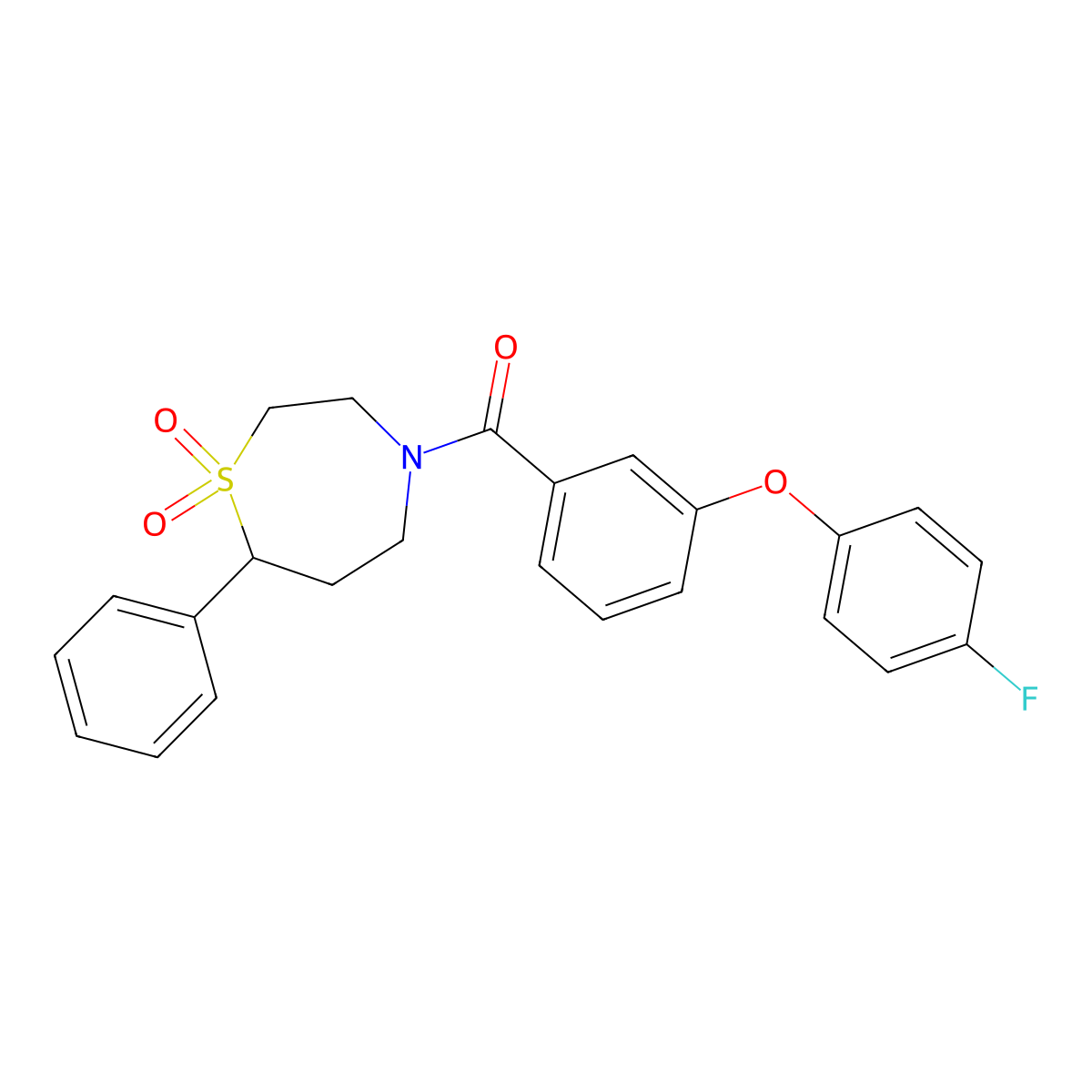 (1,1-Dioxido-7-phenyl-1,4-thiazepan-4-yl)(3-(4-fluorophenoxy)phenyl)methanone molecular structure, CAS 2034304-03-3