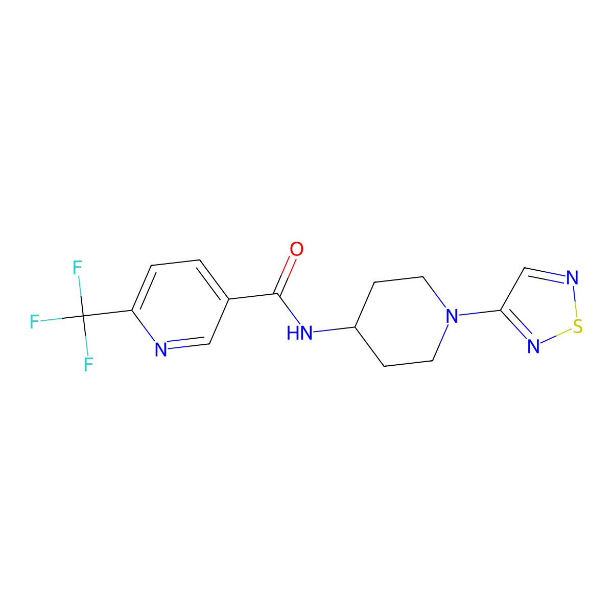 N-(1-(1,2,5-thiadiazol-3-yl)piperidin-4-yl)-6-(trifluoromethyl)nicotinamide molecular structure, CAS 2034304-06-6