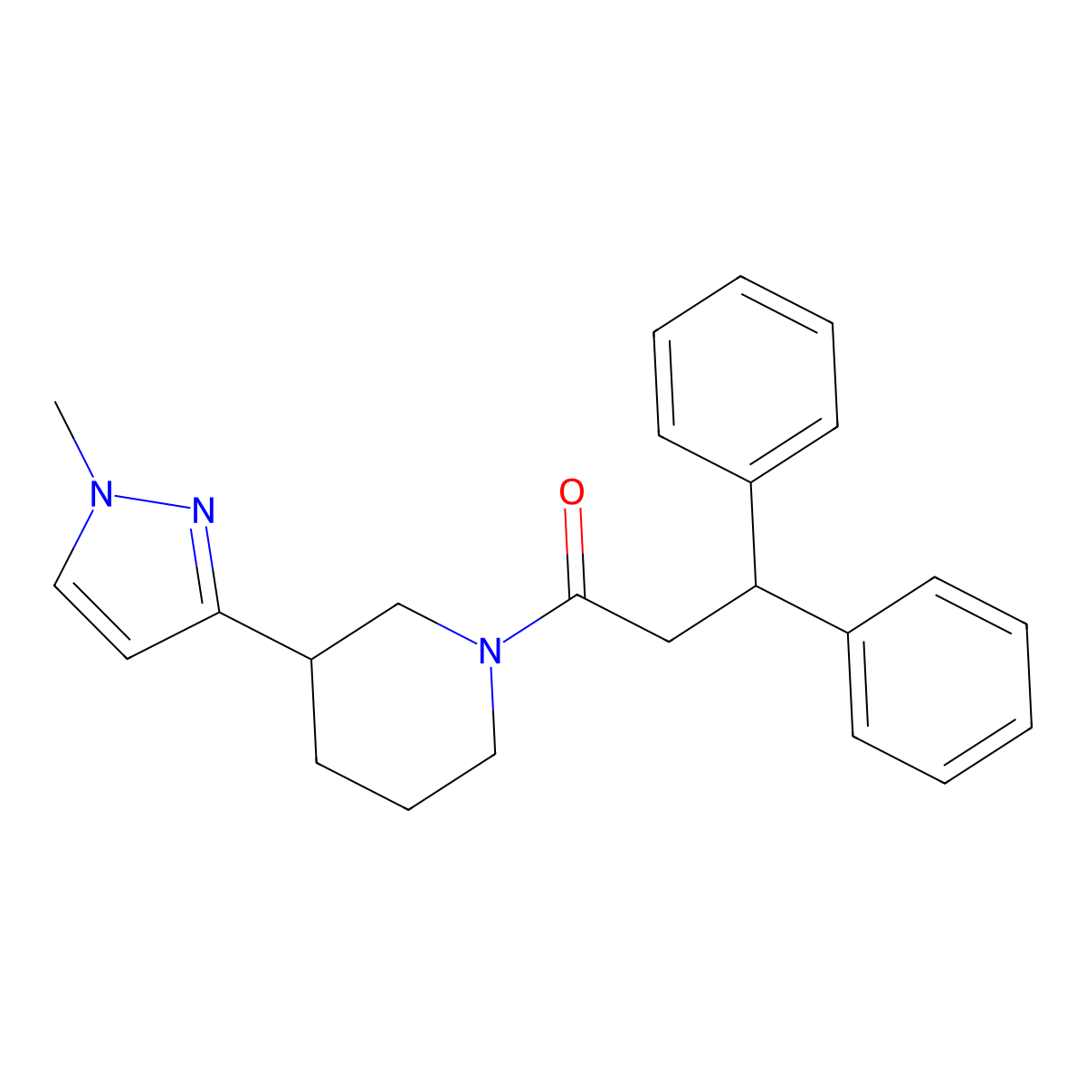 1-[3-(1-methyl-1H-pyrazol-3-yl)piperidin-1-yl]-3,3-diphenylpropan-1-one molecular structure, CAS 2034304-07-7