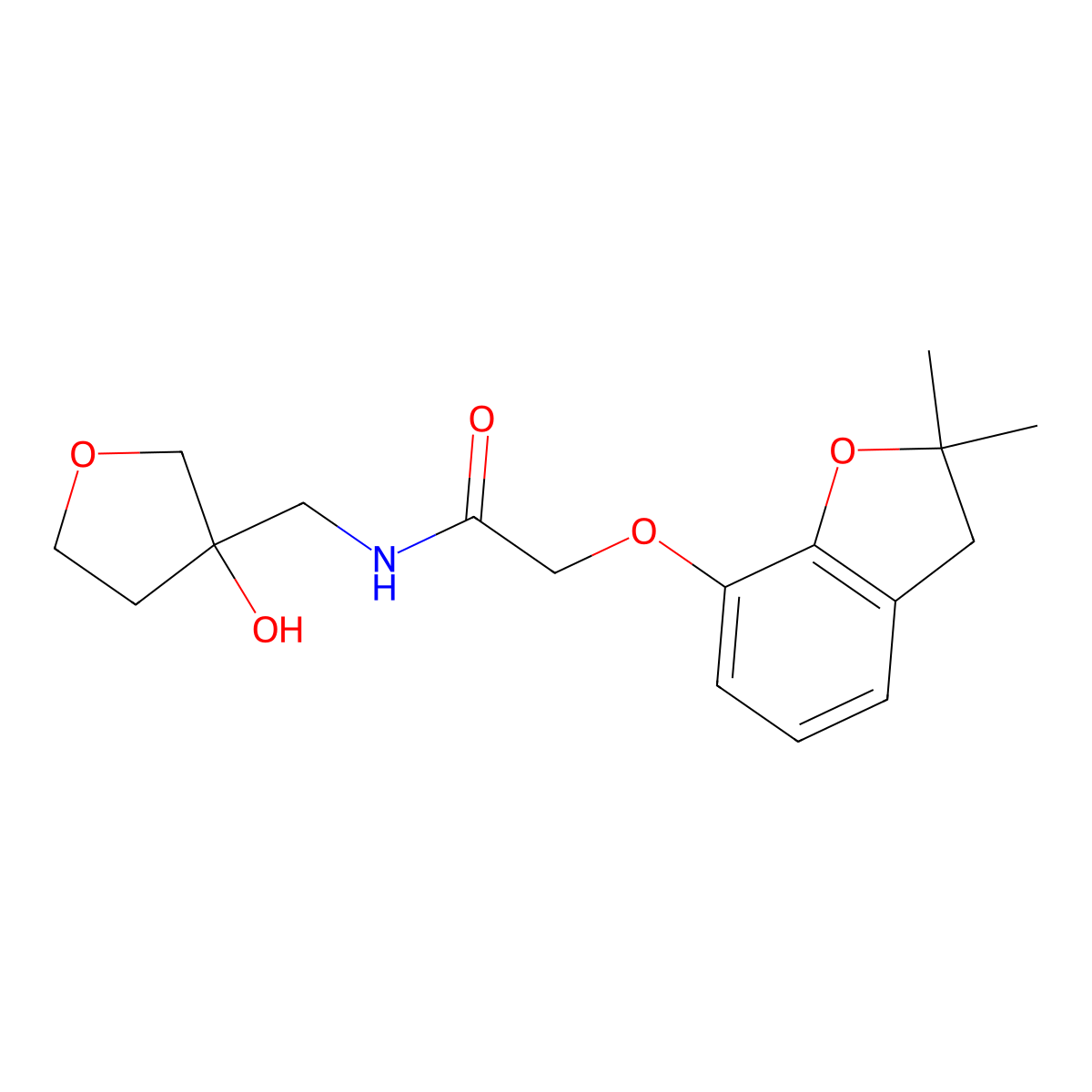 2-((2,2-dimethyl-2,3-dihydrobenzofuran-7-yl)oxy)-N-((3-hydroxytetrahydrofuran-3-yl)methyl)acetamide molecular structure, CAS 2034304-09-9