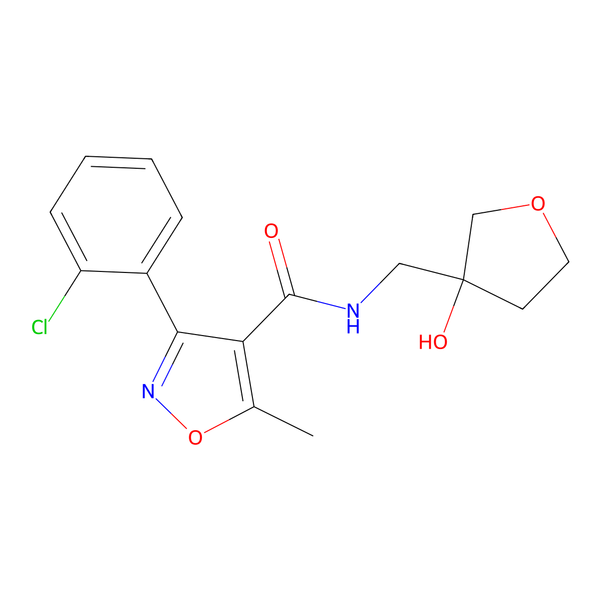 3-(2-chlorophenyl)-N-((3-hydroxytetrahydrofuran-3-yl)methyl)-5-methylisoxazole-4-carboxamide molecular structure, CAS 2034304-14-6