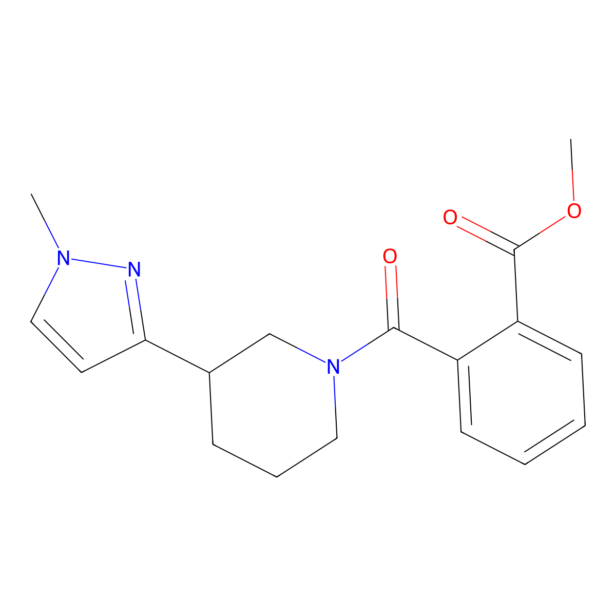 methyl 2-[3-(1-methyl-1H-pyrazol-3-yl)piperidine-1-carbonyl]benzoate molecular structure, CAS 2034304-15-7