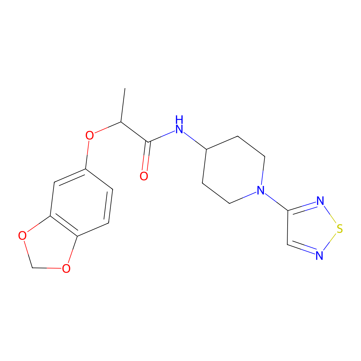 N-(1-(1,2,5-thiadiazol-3-yl)piperidin-4-yl)-2-(benzo[d][1,3]dioxol-5-yloxy)propanamide molecular structure, CAS 2034304-17-9