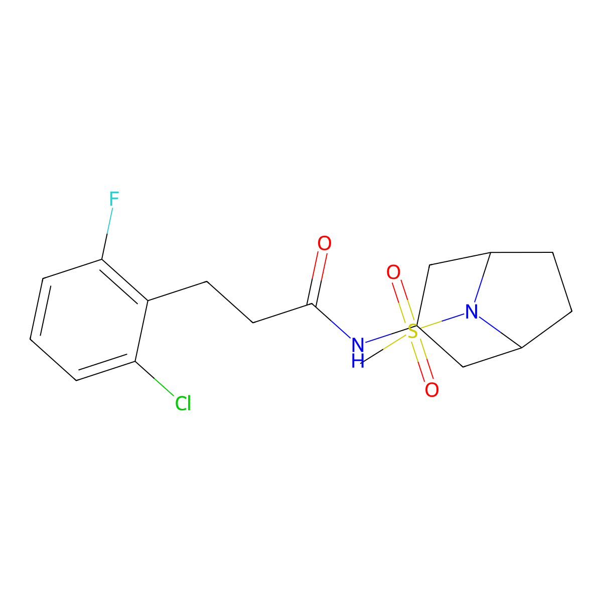 3-(2-chloro-6-fluorophenyl)-N-(8-(methylsulfonyl)-8-azabicyclo[3.2.1]octan-3-yl)propanamide molecular structure, CAS 2034304-19-1
