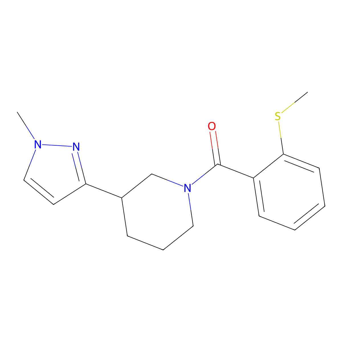 (3-(1-methyl-1H-pyrazol-3-yl)piperidin-1-yl)(2-(methylthio)phenyl)methanone molecular structure, CAS 2034304-21-5