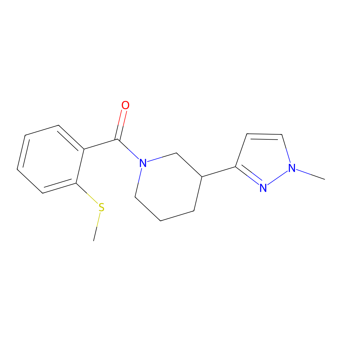 (3-(1-methyl-1H-pyrazol-3-yl)piperidin-1-yl)(2-(methylthio)phenyl)methanone molecular structure, CAS 2034304-21-5