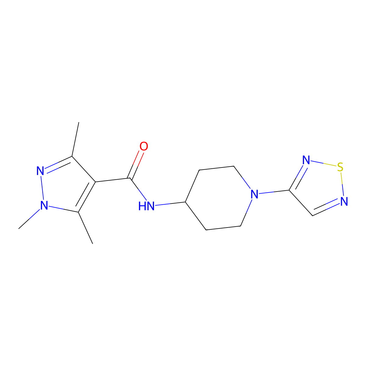 1,3,5-trimethyl-N-[1-(1,2,5-thiadiazol-3-yl)piperidin-4-yl]-1H-pyrazole-4-carboxamide molecular structure, CAS 2034304-23-7