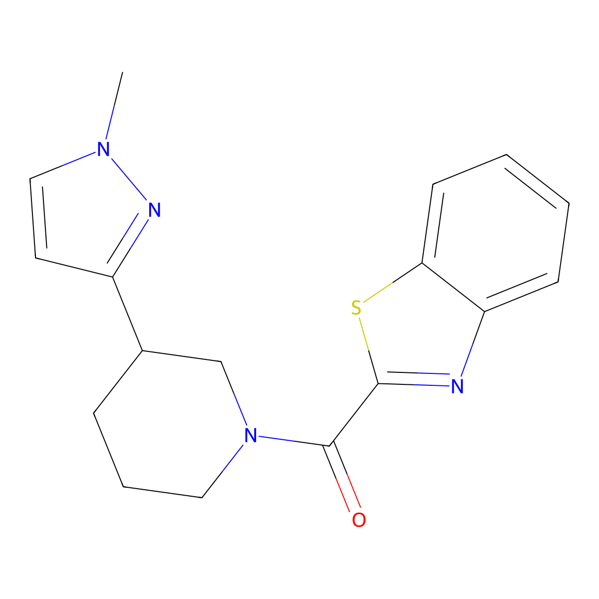 benzo[d]thiazol-2-yl(3-(1-methyl-1H-pyrazol-3-yl)piperidin-1-yl)methanone molecular structure, CAS 2034304-27-1