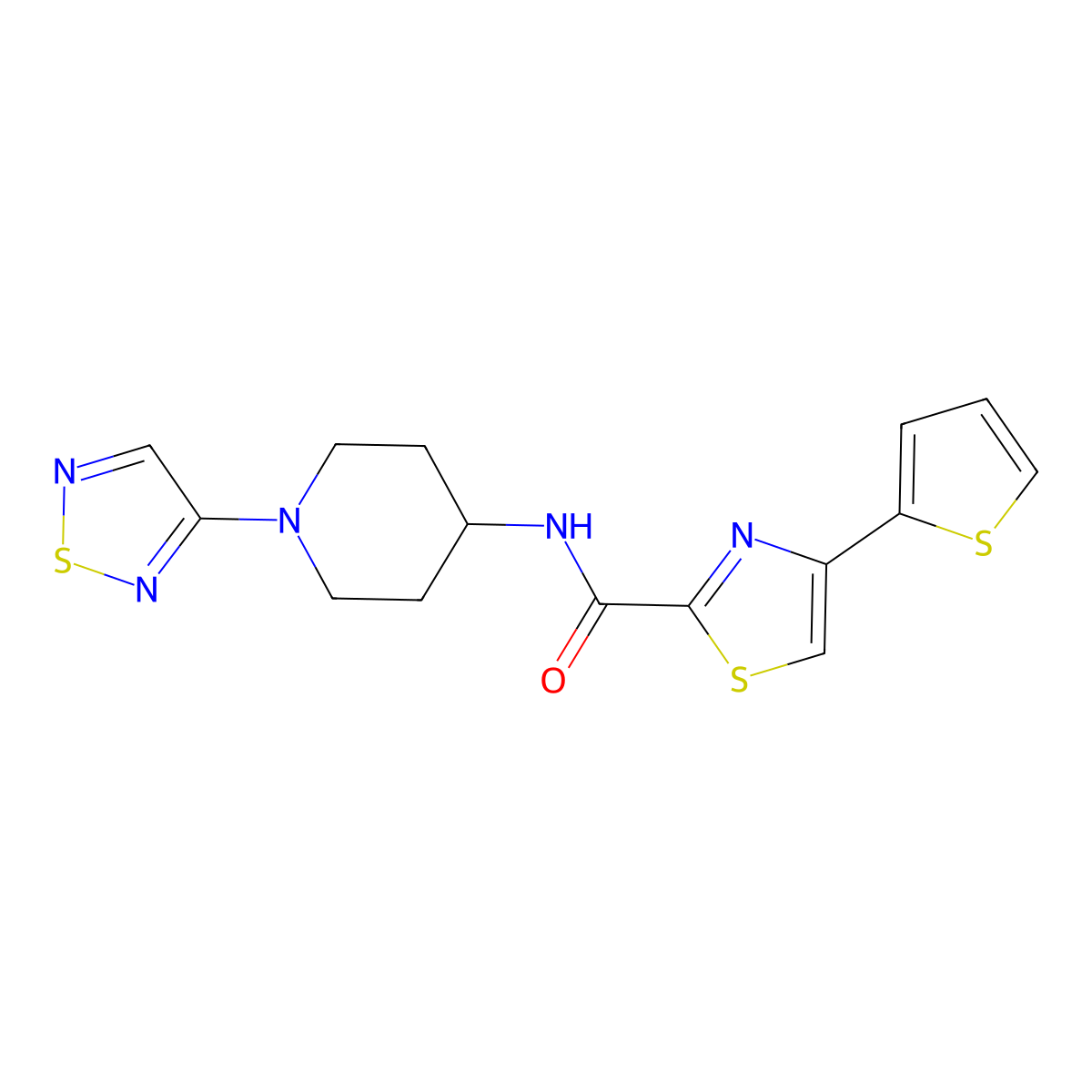 N-(1-(1,2,5-thiadiazol-3-yl)piperidin-4-yl)-4-(thiophen-2-yl)thiazole-2-carboxamide molecular structure, CAS 2034304-30-6