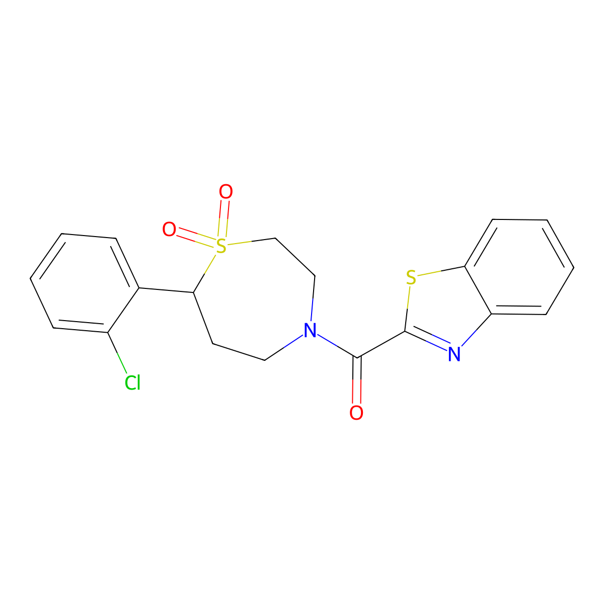Benzo[d]thiazol-2-yl(7-(2-chlorophenyl)-1,1-dioxido-1,4-thiazepan-4-yl)methanone molecular structure, CAS 2034304-31-7