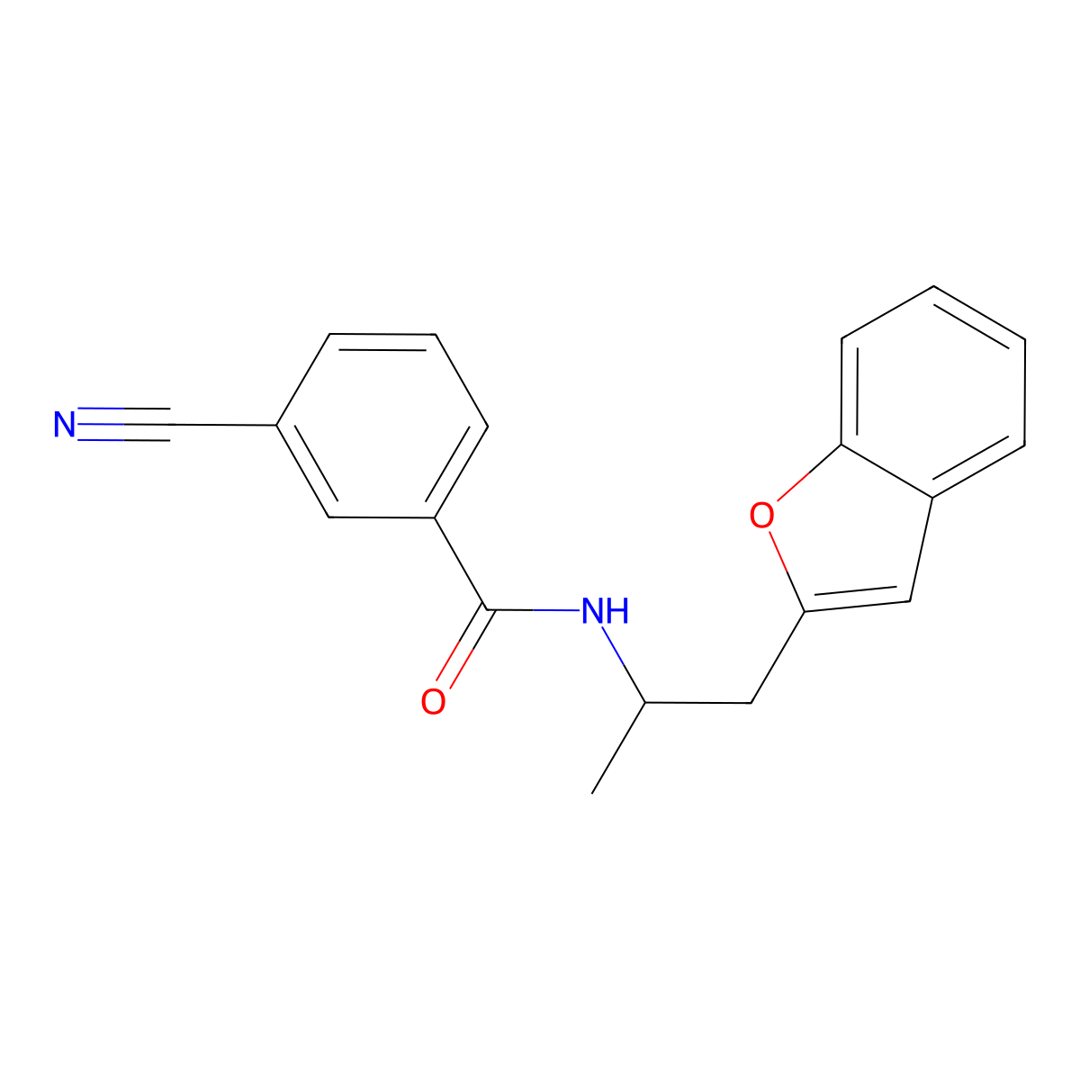 N-(1-(benzofuran-2-yl)propan-2-yl)-3-cyanobenzamide molecular structure, CAS 2034304-46-4