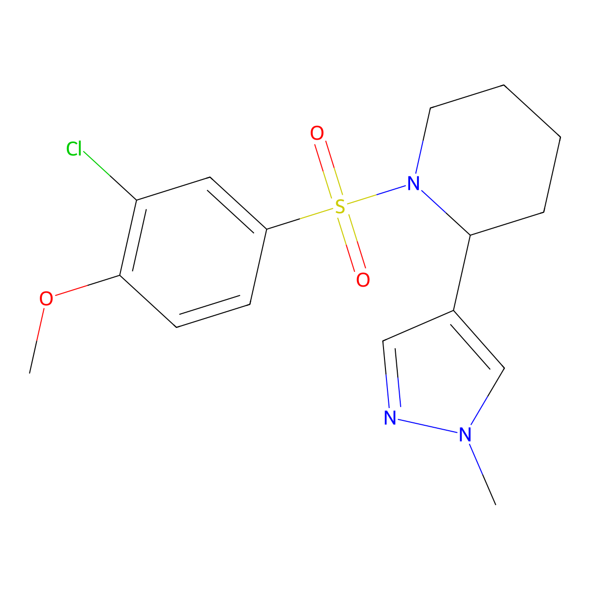 1-((3-chloro-4-methoxyphenyl)sulfonyl)-2-(1-methyl-1H-pyrazol-4-yl)piperidine molecular structure, CAS 2034304-53-3
