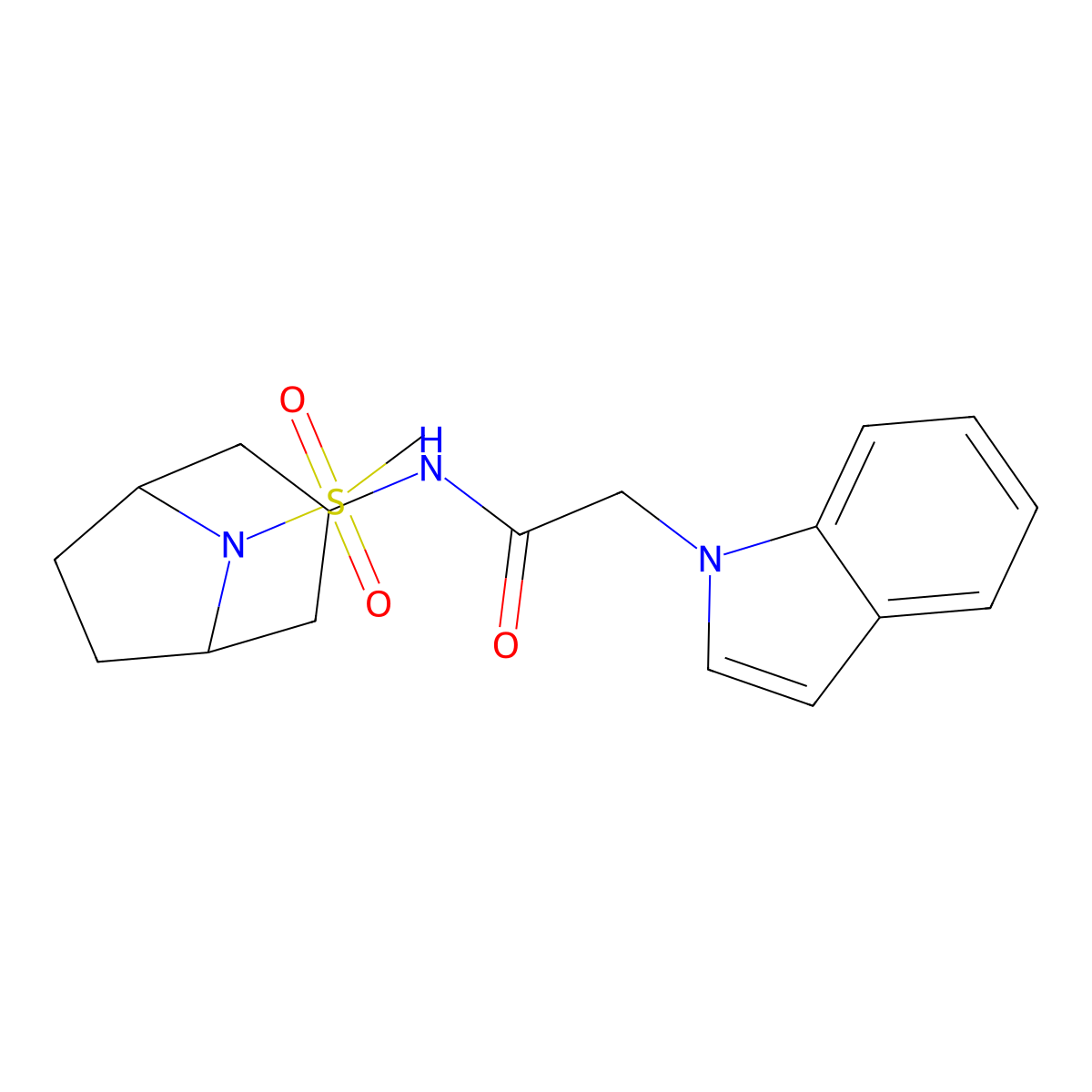 2-(1H-indol-1-yl)-N-(8-(methylsulfonyl)-8-azabicyclo[3.2.1]octan-3-yl)acetamide molecular structure, CAS 2034304-56-6