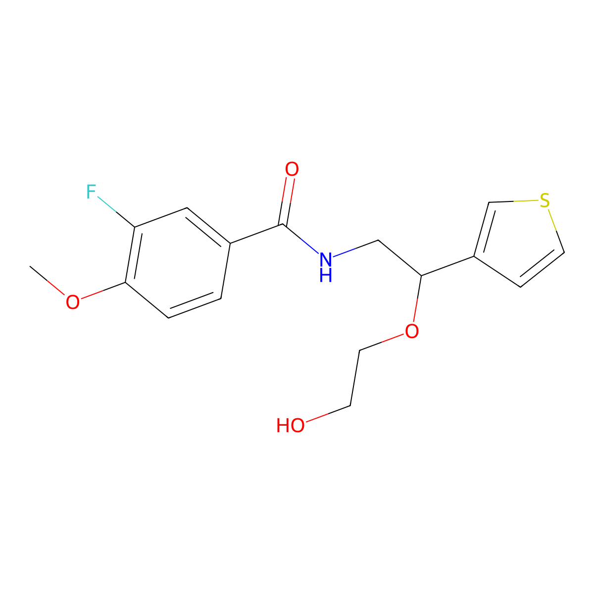 3-fluoro-N-[2-(2-hydroxyethoxy)-2-(thiophen-3-yl)ethyl]-4-methoxybenzamide molecular structure, CAS 2034304-61-3