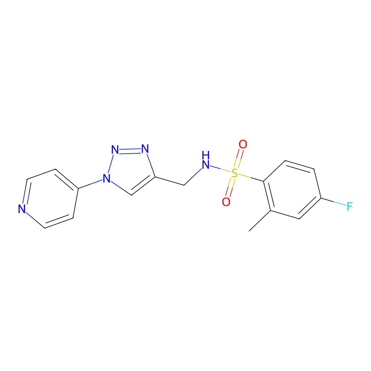 4-fluoro-2-methyl-N-((1-(pyridin-4-yl)-1H-1,2,3-triazol-4-yl)methyl)benzenesulfonamide molecular structure, CAS 2034304-65-7