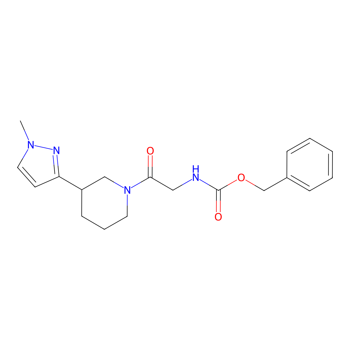 benzyl (2-(3-(1-methyl-1H-pyrazol-3-yl)piperidin-1-yl)-2-oxoethyl)carbamate molecular structure, CAS 2034304-66-8
