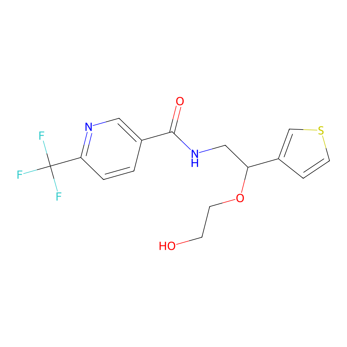 N-[2-(2-hydroxyethoxy)-2-(thiophen-3-yl)ethyl]-6-(trifluoromethyl)pyridine-3-carboxamide molecular structure, CAS 2034304-73-7