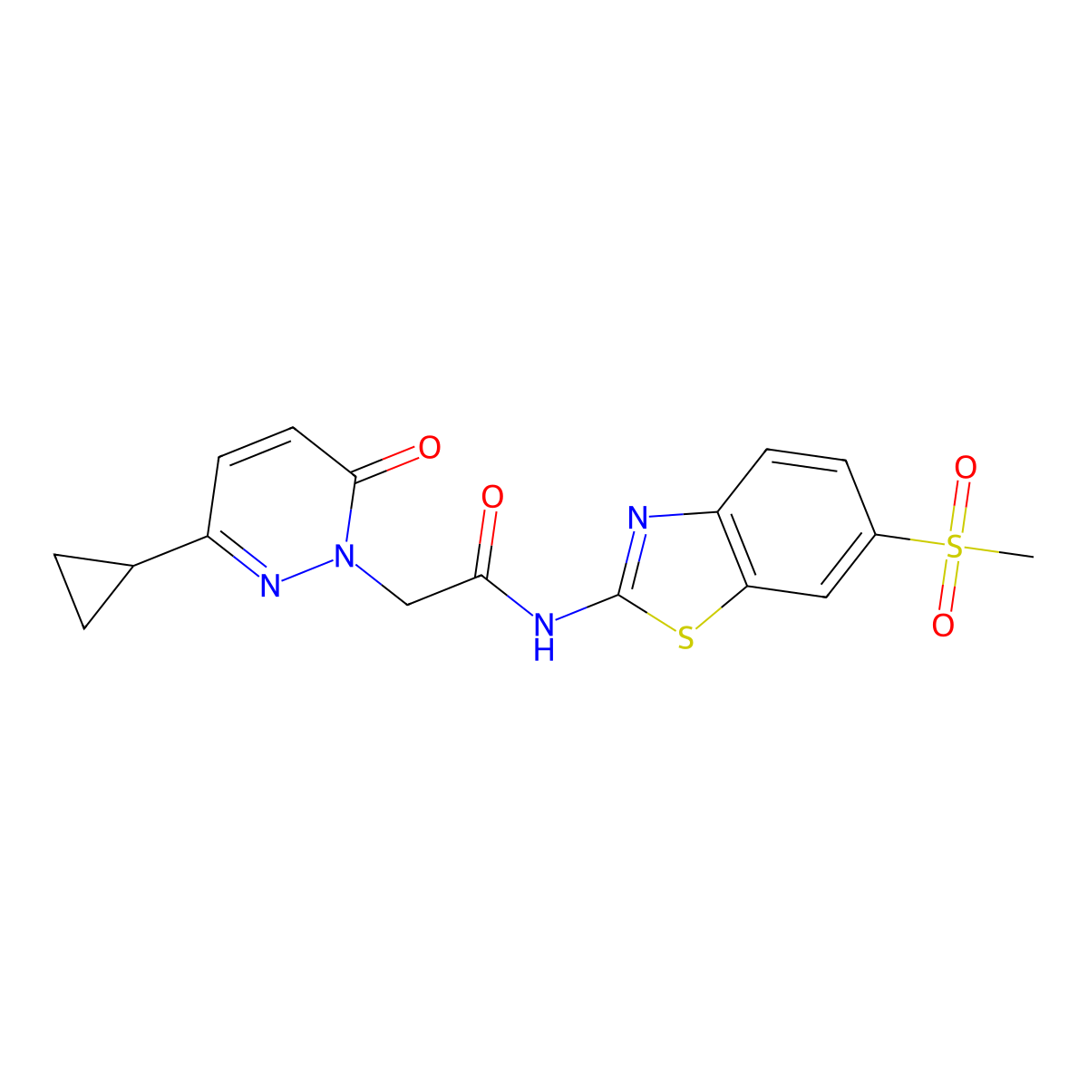 2-(3-cyclopropyl-6-oxopyridazin-1(6H)-yl)-N-(6-(methylsulfonyl)benzo[d]thiazol-2-yl)acetamide molecular structure, CAS 2034304-87-3