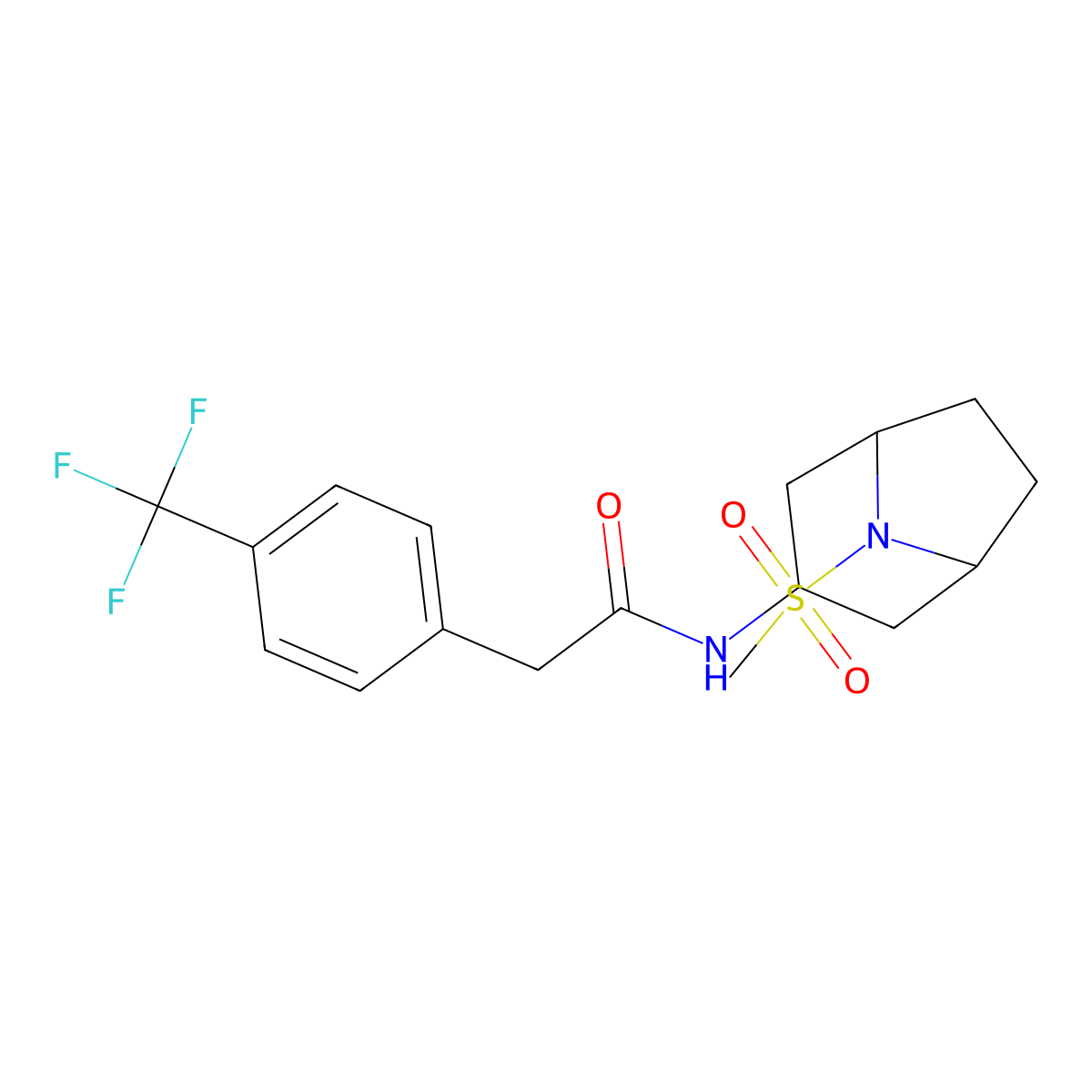 N-(8-(methylsulfonyl)-8-azabicyclo[3.2.1]octan-3-yl)-2-(4-(trifluoromethyl)phenyl)acetamide molecular structure, CAS 2034304-88-4