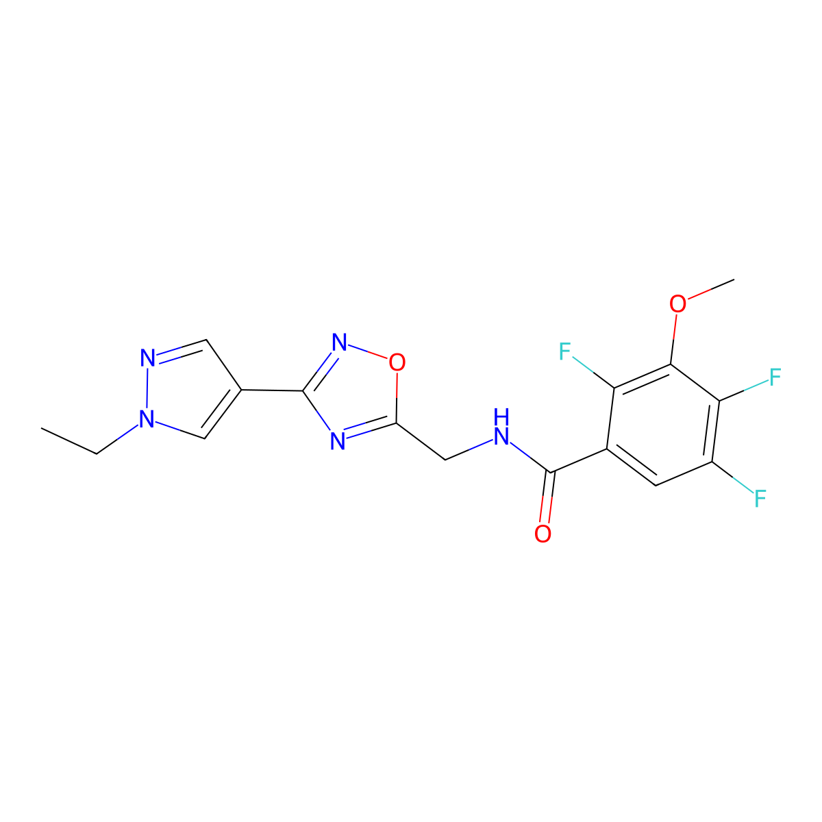 N-((3-(1-ethyl-1H-pyrazol-4-yl)-1,2,4-oxadiazol-5-yl)methyl)-2,4,5-trifluoro-3-methoxybenzamide molecular structure, CAS 2034304-89-5