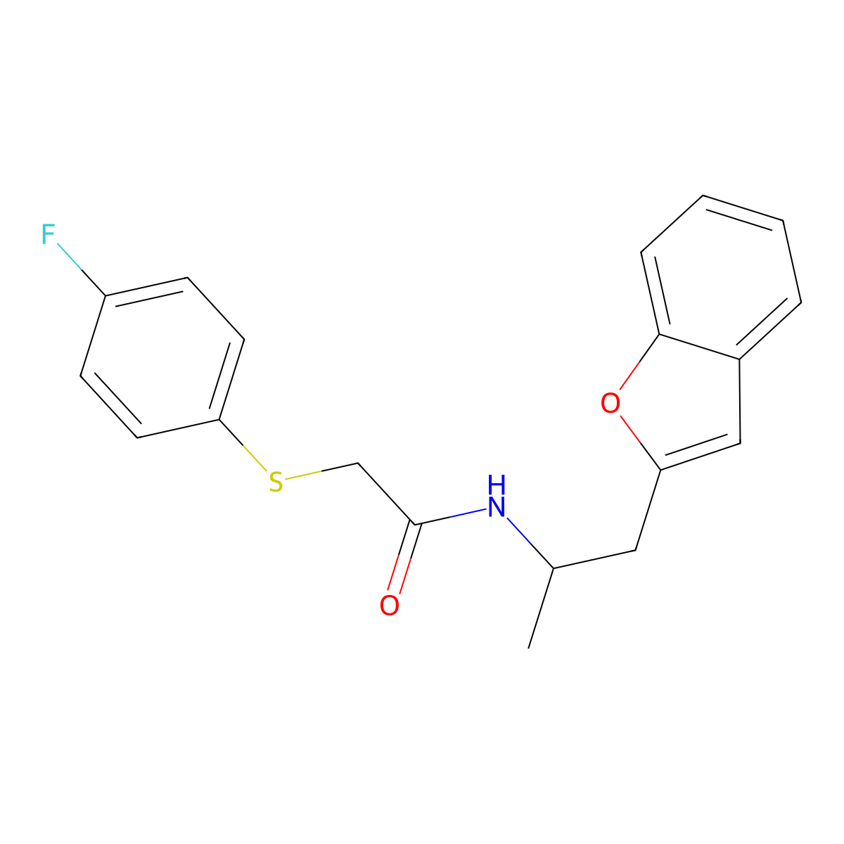 N-(1-(benzofuran-2-yl)propan-2-yl)-2-((4-fluorophenyl)thio)acetamide molecular structure, CAS 2034304-92-0