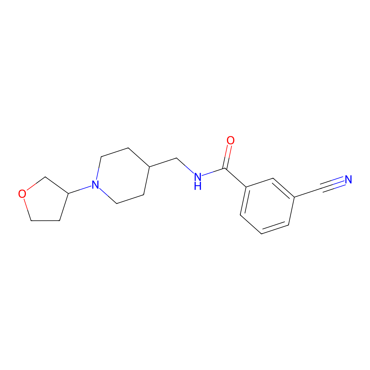 3-cyano-N-((1-(tetrahydrofuran-3-yl)piperidin-4-yl)methyl)benzamide molecular structure, CAS 2034304-99-7