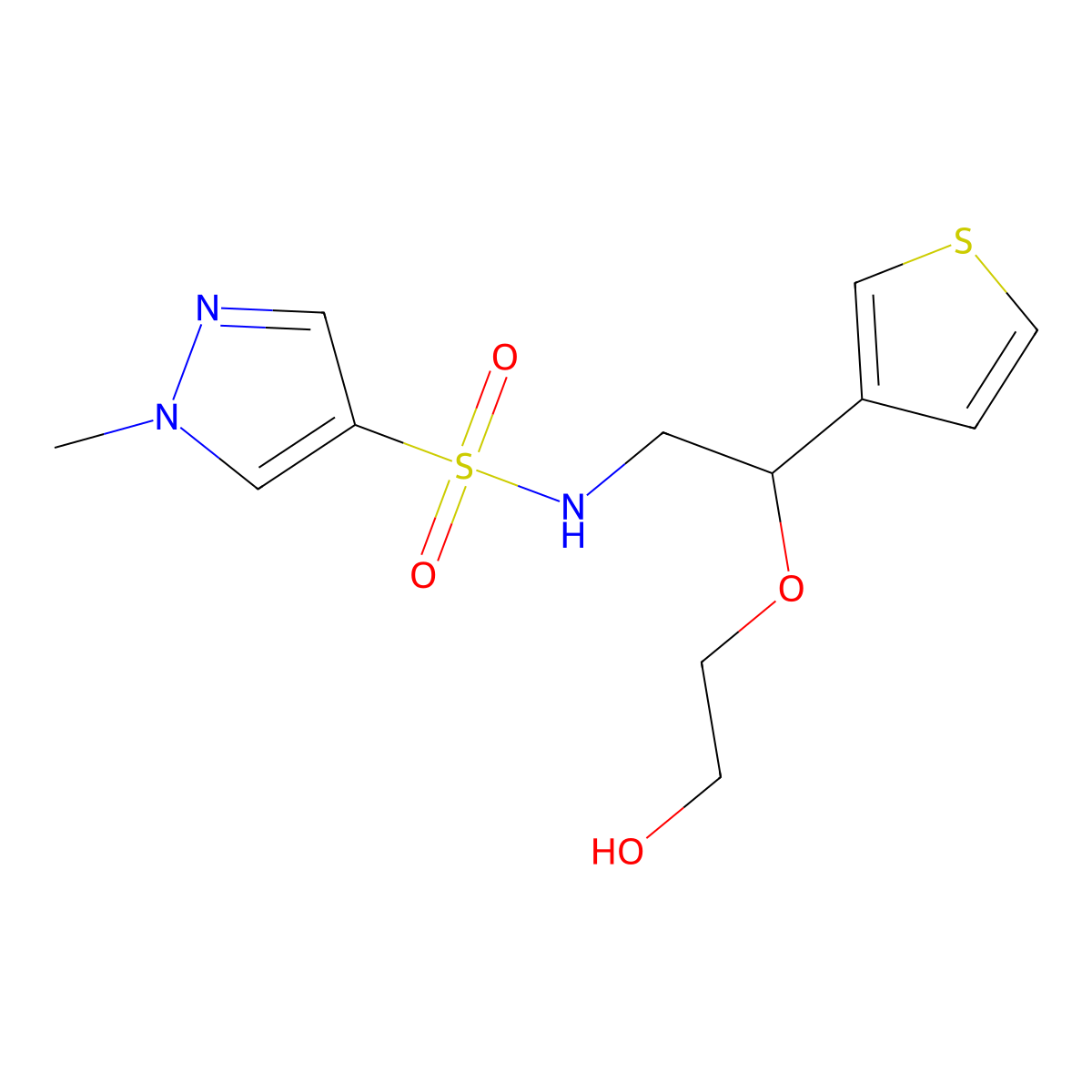 N-(2-(2-hydroxyethoxy)-2-(thiophen-3-yl)ethyl)-1-methyl-1H-pyrazole-4-sulfonamide molecular structure, CAS 2034305-03-6