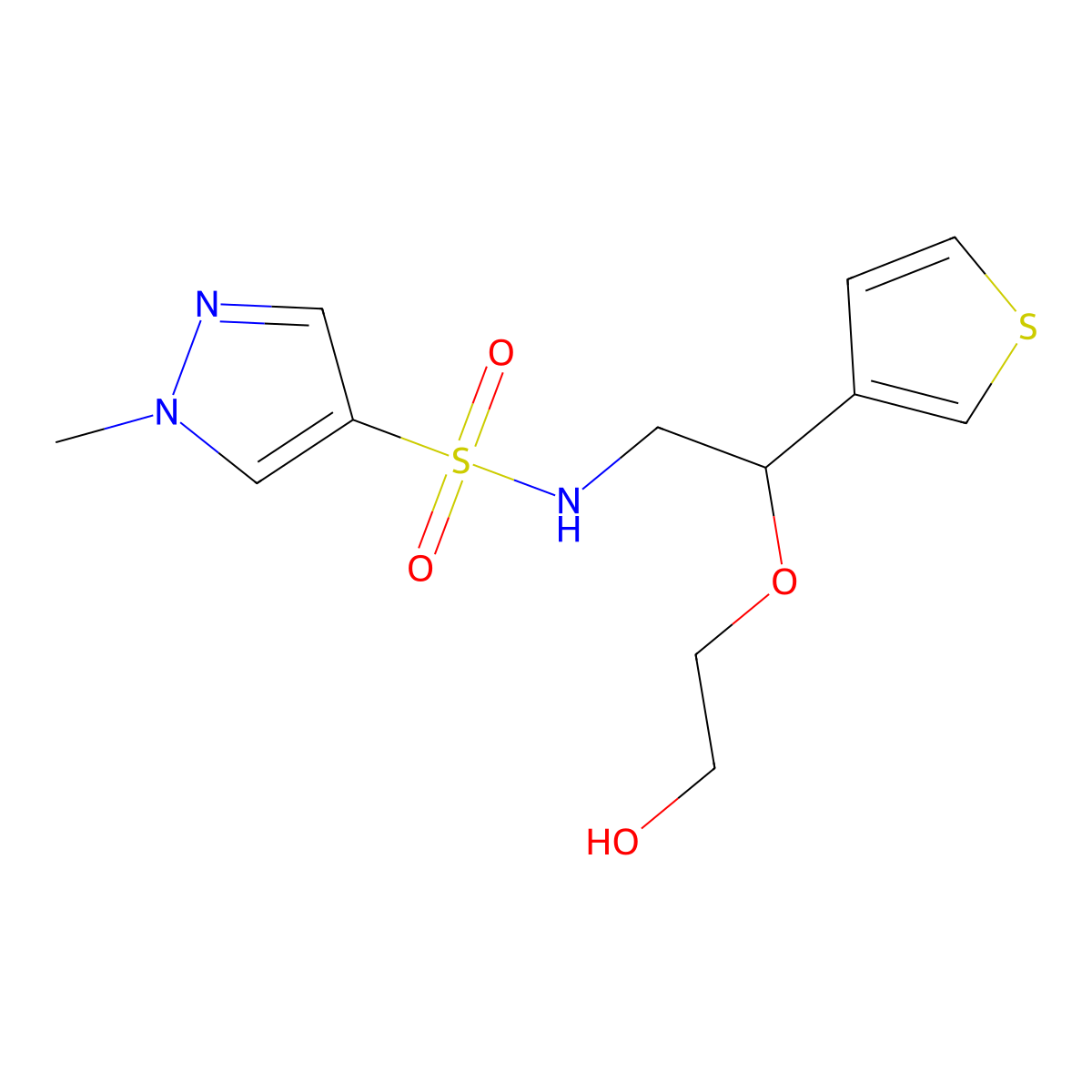 N-(2-(2-hydroxyethoxy)-2-(thiophen-3-yl)ethyl)-1-methyl-1H-pyrazole-4-sulfonamide molecular structure, CAS 2034305-03-6