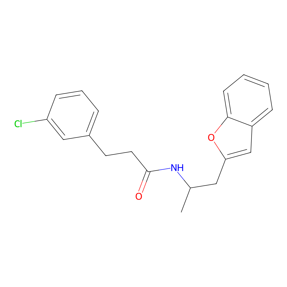 N-(1-(benzofuran-2-yl)propan-2-yl)-3-(3-chlorophenyl)propanamide molecular structure, CAS 2034305-12-7