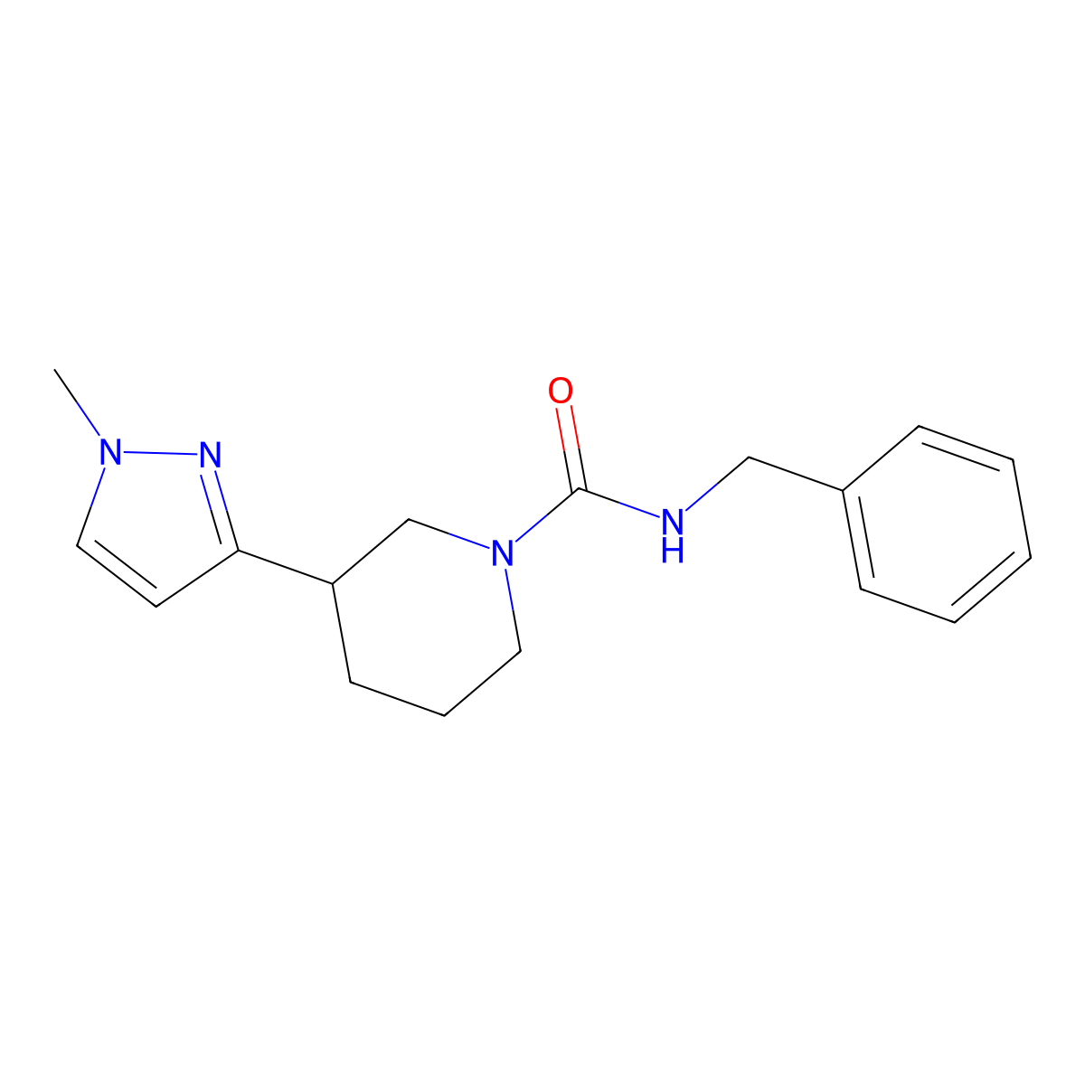 N-benzyl-3-(1-methyl-1H-pyrazol-3-yl)piperidine-1-carboxamide molecular structure, CAS 2034305-15-0