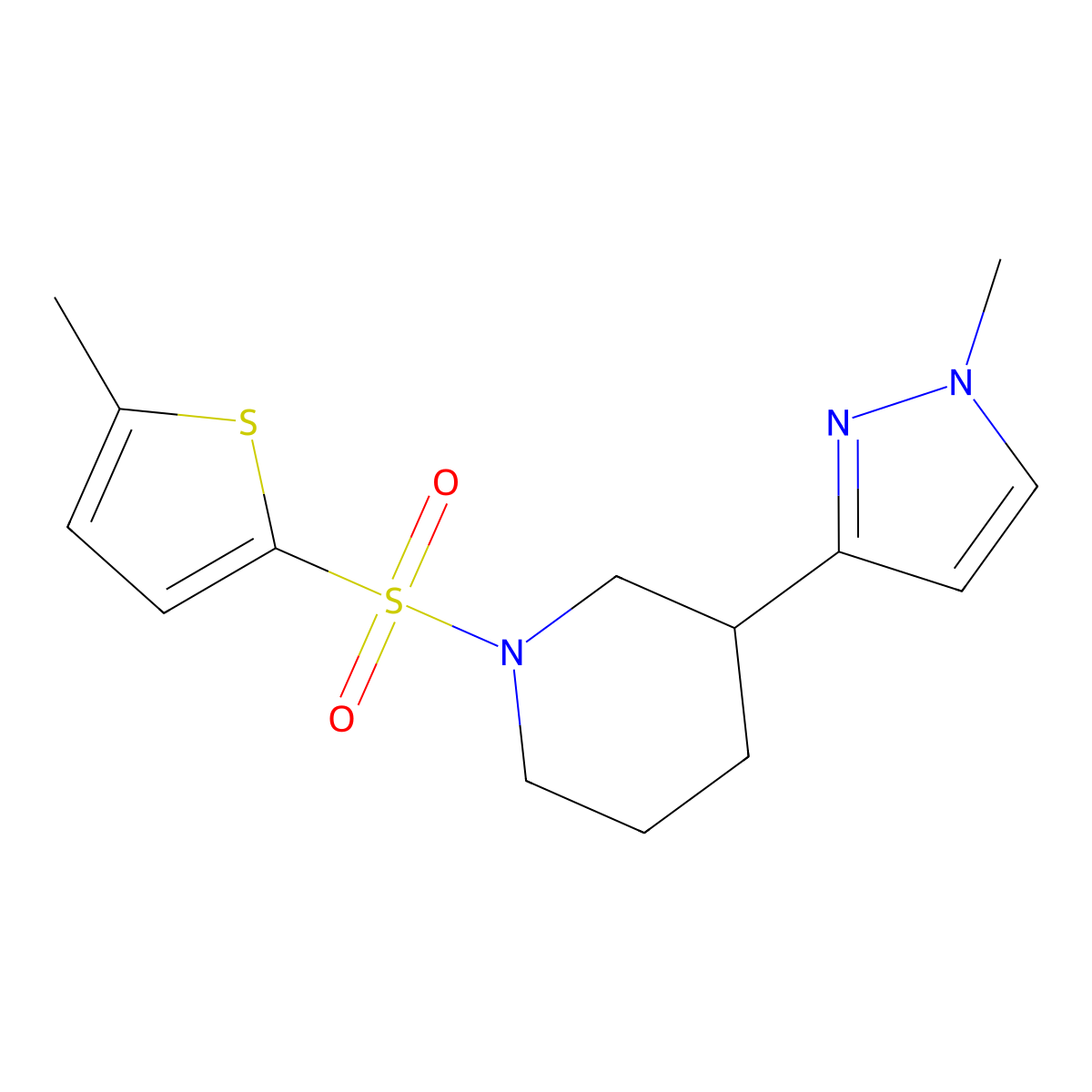 3-(1-methyl-1H-pyrazol-3-yl)-1-[(5-methylthiophen-2-yl)sulfonyl]piperidine molecular structure, CAS 2034305-22-9
