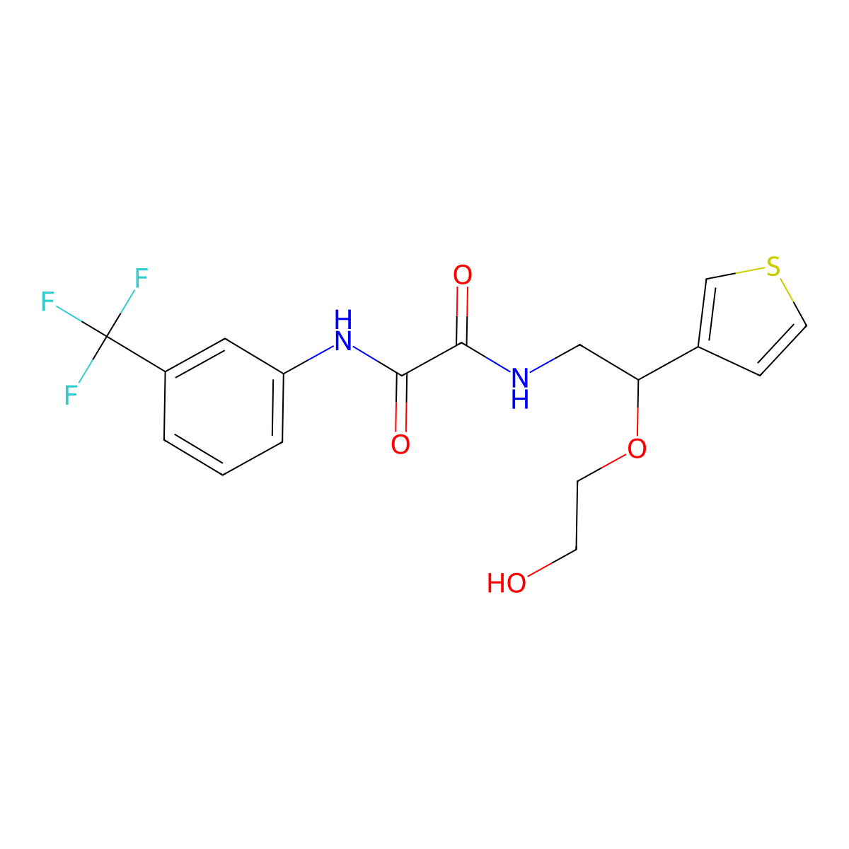 N1-(2-(2-hydroxyethoxy)-2-(thiophen-3-yl)ethyl)-N2-(3-(trifluoromethyl)phenyl)oxalamide molecular structure, CAS 2034305-24-1