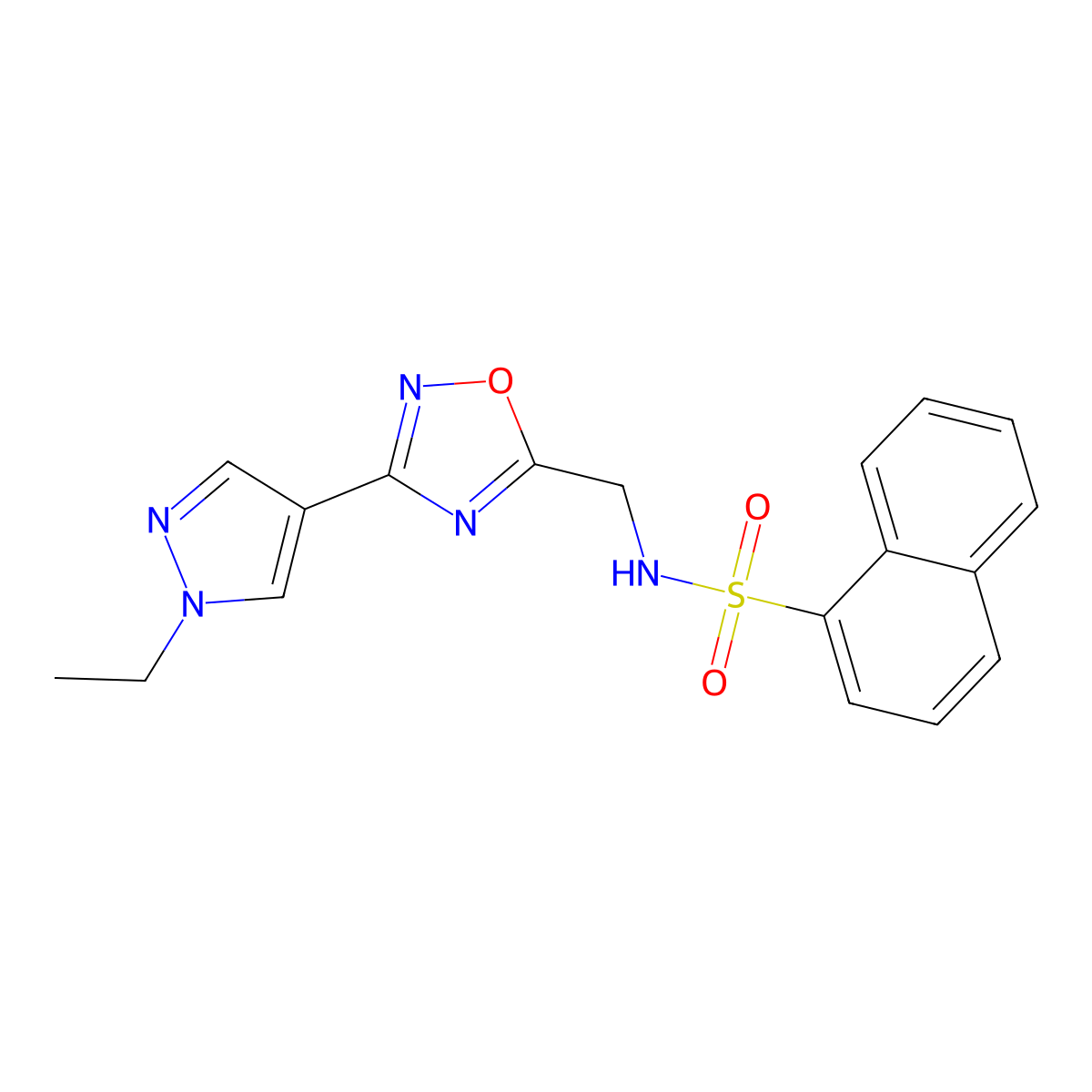 N-((3-(1-ethyl-1H-pyrazol-4-yl)-1,2,4-oxadiazol-5-yl)methyl)naphthalene-1-sulfonamide molecular structure, CAS 2034305-25-2