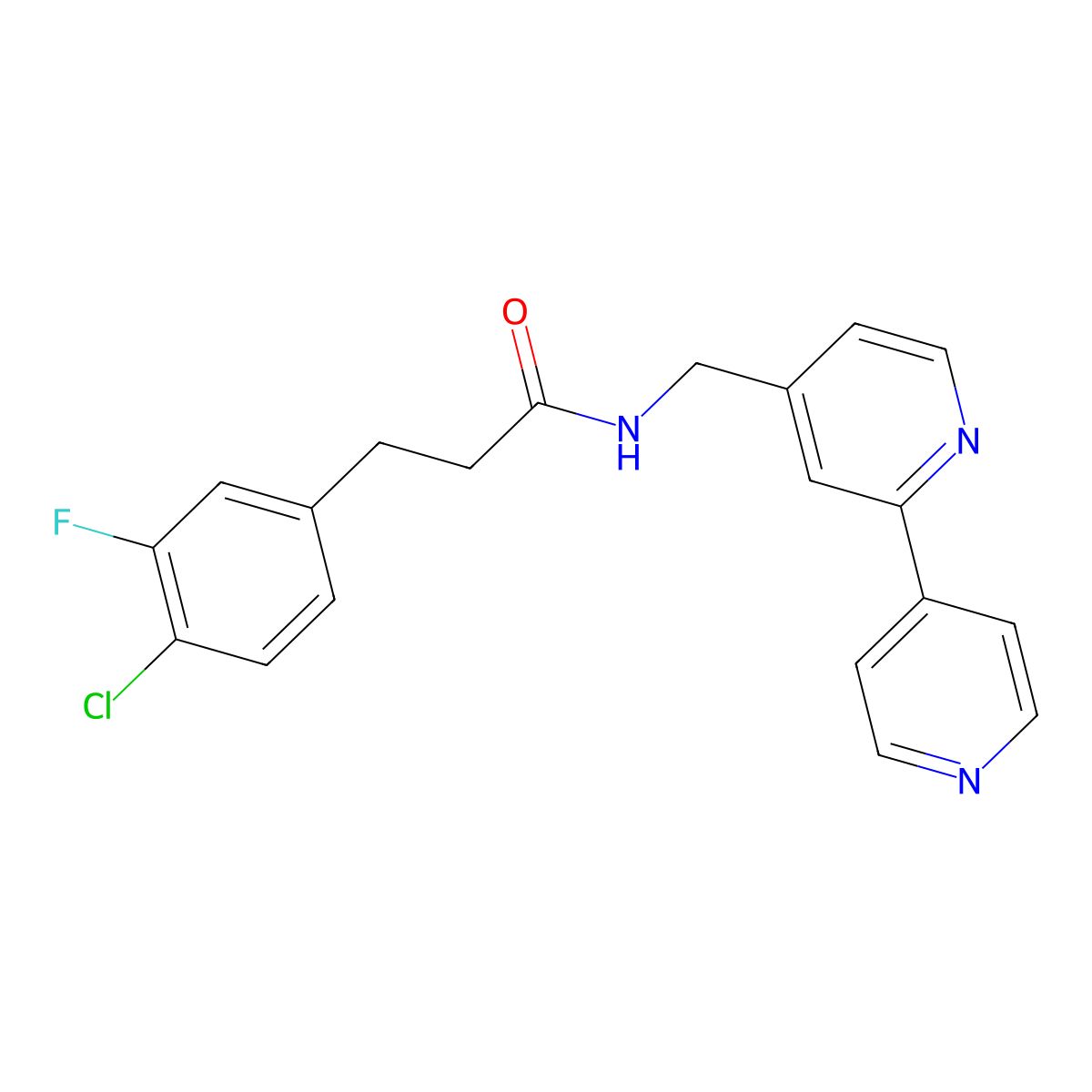 N-({[2,4'-bipyridine]-4-yl}methyl)-3-(4-chloro-3-fluorophenyl)propanamide molecular structure, CAS 2034305-26-3