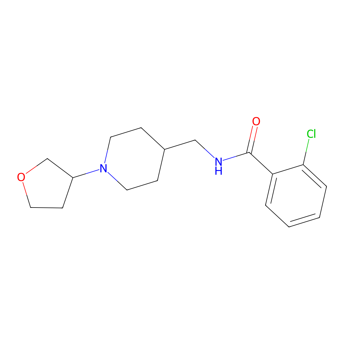2-chloro-N-((1-(tetrahydrofuran-3-yl)piperidin-4-yl)methyl)benzamide molecular structure, CAS 2034305-29-6