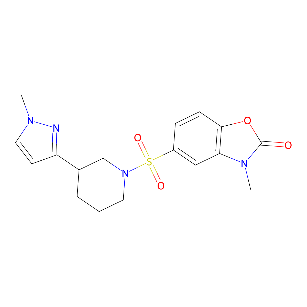 3-methyl-5-((3-(1-methyl-1H-pyrazol-3-yl)piperidin-1-yl)sulfonyl)benzo[d]oxazol-2(3H)-one molecular structure, CAS 2034305-33-2