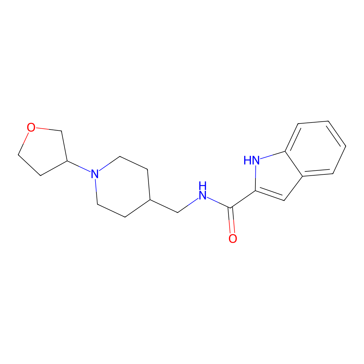 N-((1-(tetrahydrofuran-3-yl)piperidin-4-yl)methyl)-1H-indole-2-carboxamide molecular structure, CAS 2034305-34-3