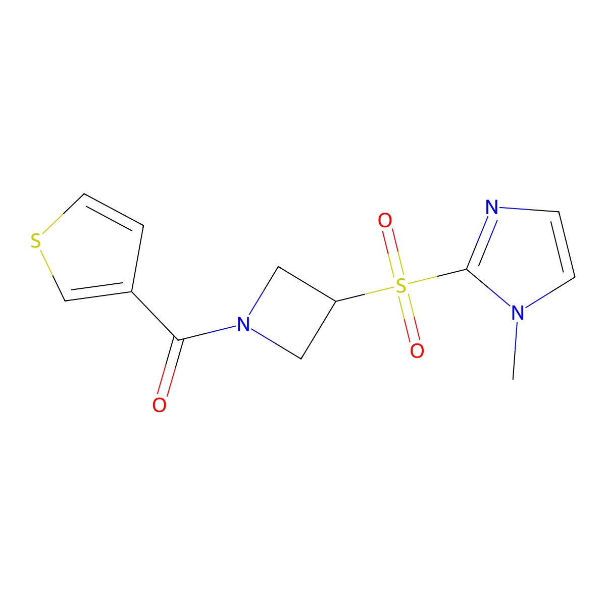 (3-((1-methyl-1H-imidazol-2-yl)sulfonyl)azetidin-1-yl)(thiophen-3-yl)methanone molecular structure, CAS 2034305-37-6