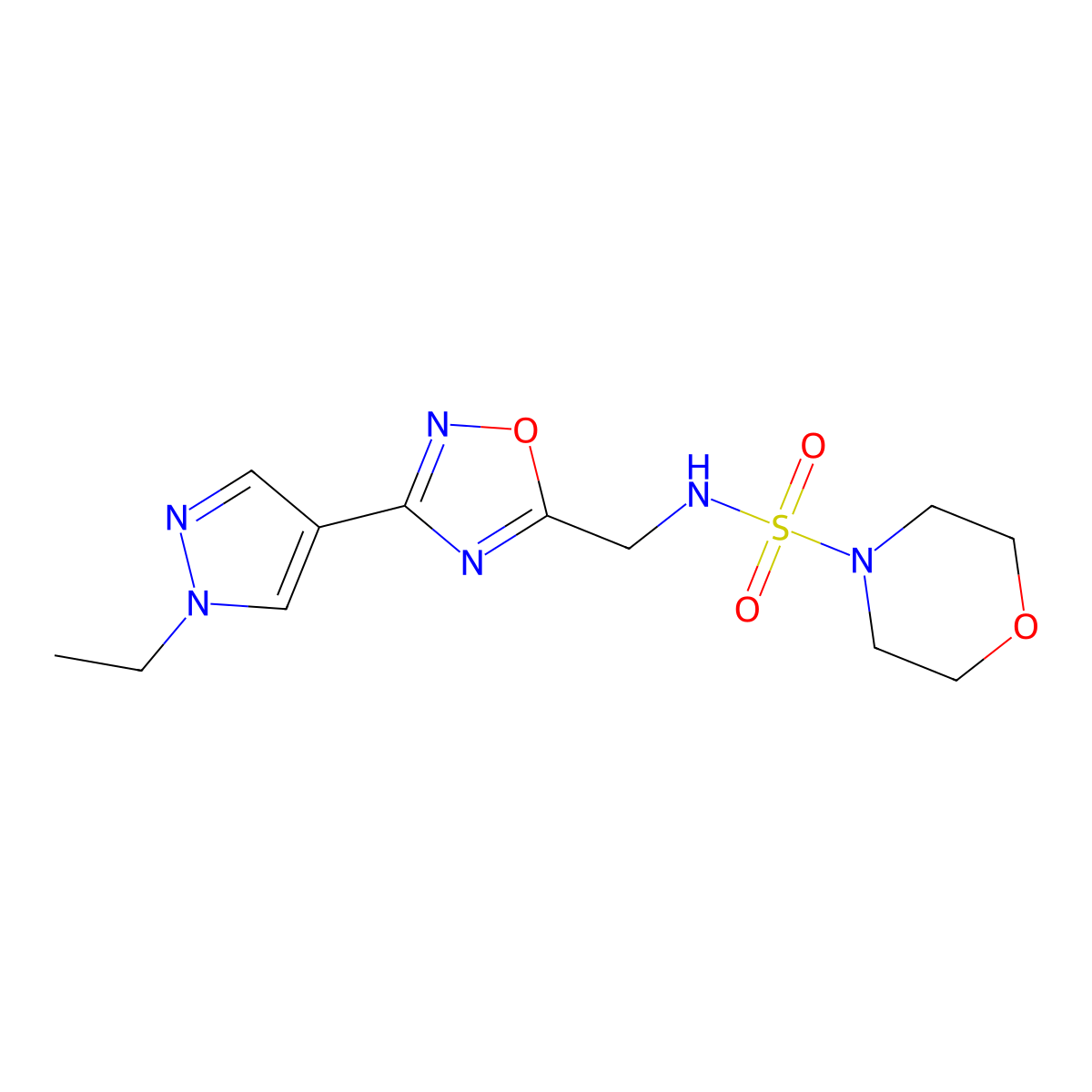 N-{[3-(1-ethyl-1H-pyrazol-4-yl)-1,2,4-oxadiazol-5-yl]methyl}morpholine-4-sulfonamide molecular structure, CAS 2034305-38-7