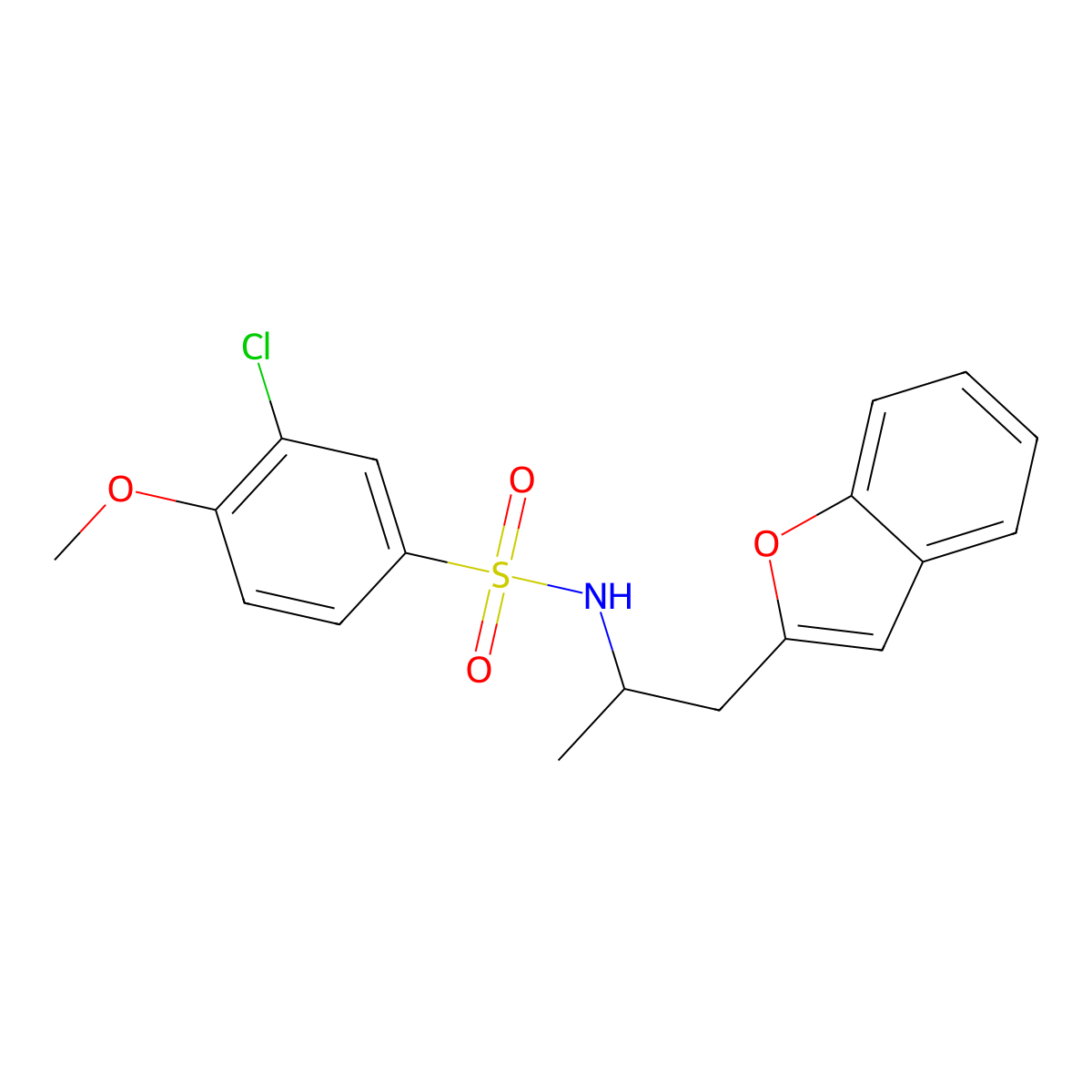 N-(1-(benzofuran-2-yl)propan-2-yl)-3-chloro-4-methoxybenzenesulfonamide molecular structure, CAS 2034305-40-1