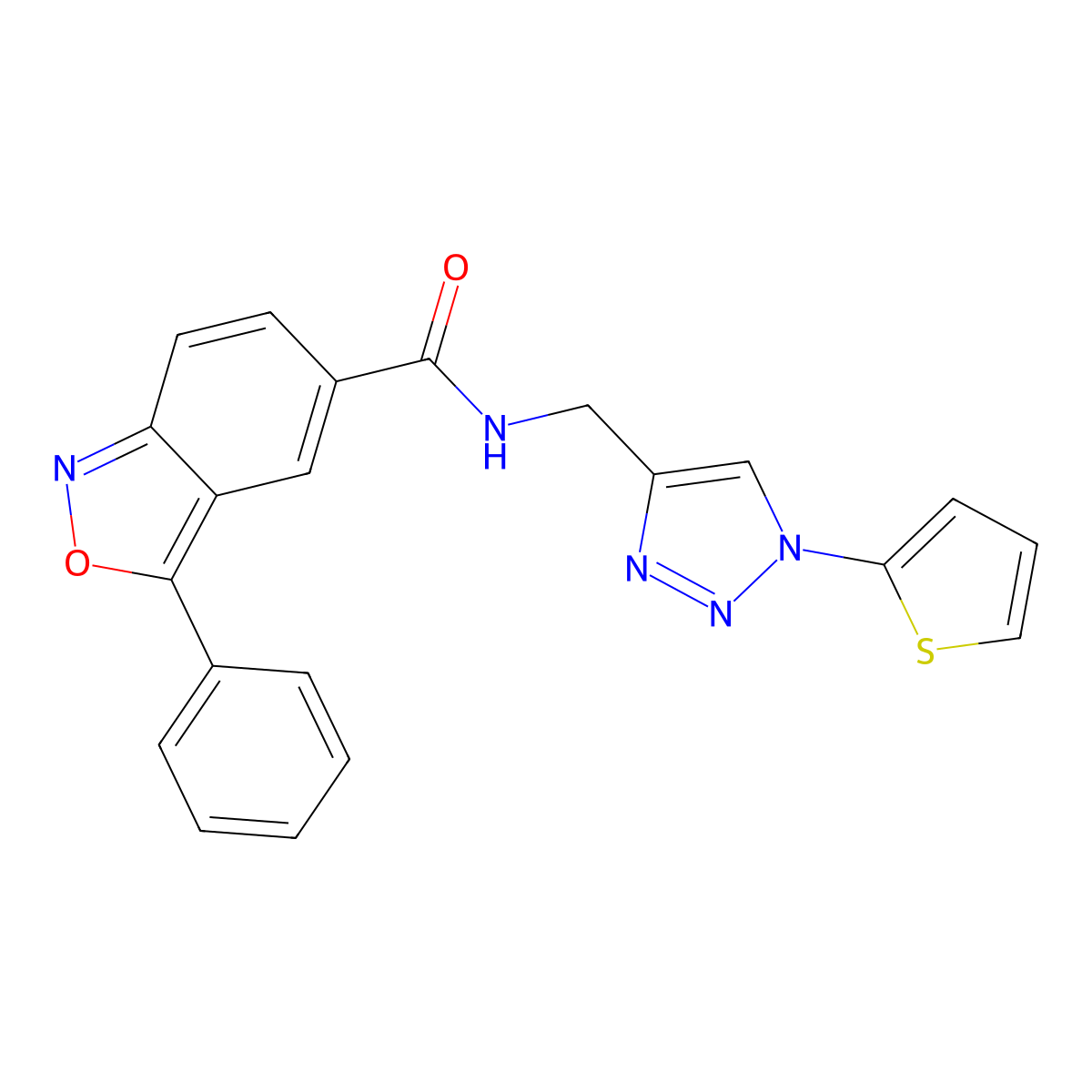 3-phenyl-N-((1-(thiophen-2-yl)-1H-1,2,3-triazol-4-yl)methyl)benzo[c]isoxazole-5-carboxamide molecular structure, CAS 2034305-42-3