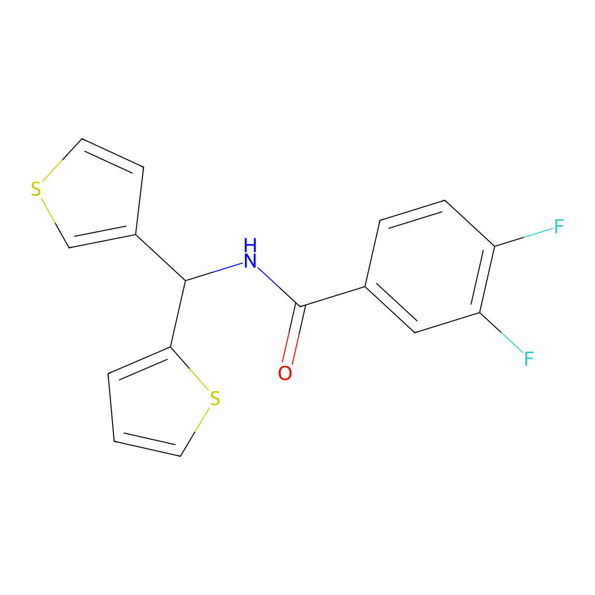 3,4-difluoro-N-(thiophen-2-yl(thiophen-3-yl)methyl)benzamide molecular structure, CAS 2034305-44-5