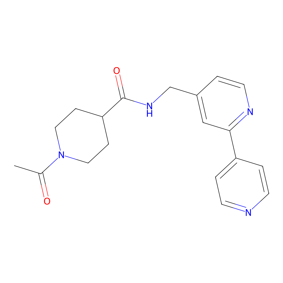 1-acetyl-N-({[2,4'-bipyridine]-4-yl}methyl)piperidine-4-carboxamide molecular structure, CAS 2034305-49-0