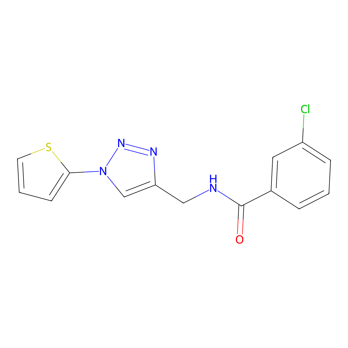 3-chloro-N-{[1-(thiophen-2-yl)-1H-1,2,3-triazol-4-yl]methyl}benzamide molecular structure, CAS 2034305-50-3