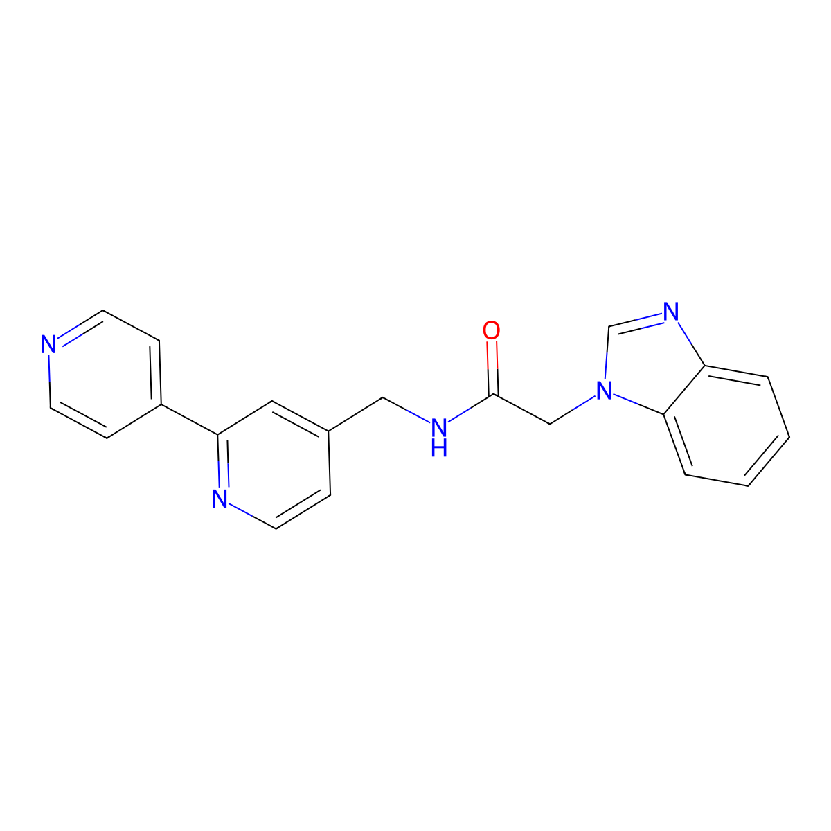 2-(1H-1,3-benzodiazol-1-yl)-N-({[2,4'-bipyridine]-4-yl}methyl)acetamide molecular structure, CAS 2034305-51-4