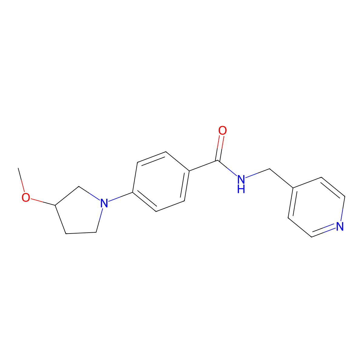 4-(3-methoxypyrrolidin-1-yl)-N-(pyridin-4-ylmethyl)benzamide molecular structure, CAS 2034305-53-6
