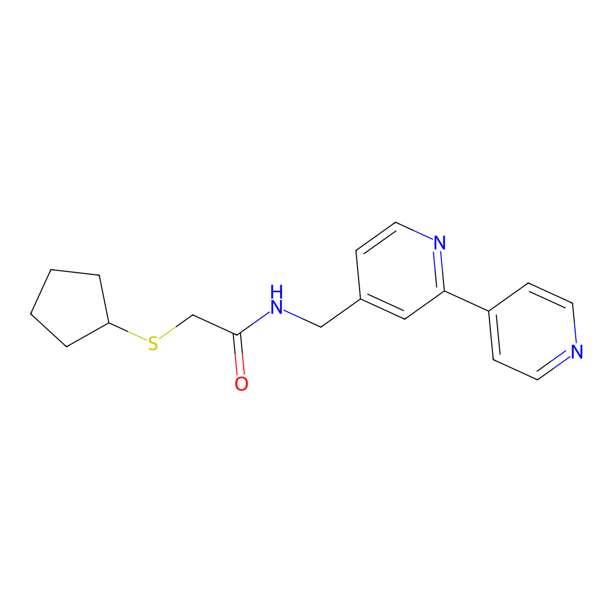 N-({[2,4'-bipyridine]-4-yl}methyl)-2-(cyclopentylsulfanyl)acetamide molecular structure, CAS 2034305-58-1